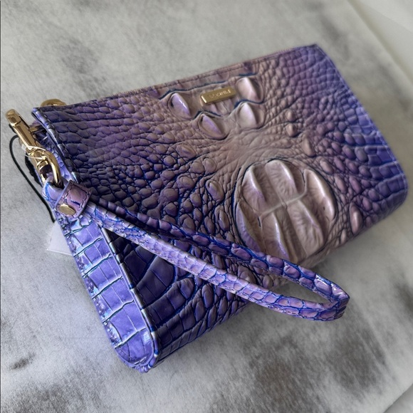 Brahmin Daisy Very Peri Lavender Ombré Croc-Embossed Genuine Leather Wristlet